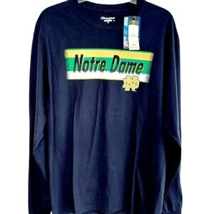 University of Notre Dame Long Sleeve Champion T-Shirt Medium Logo Navy NEW NWT